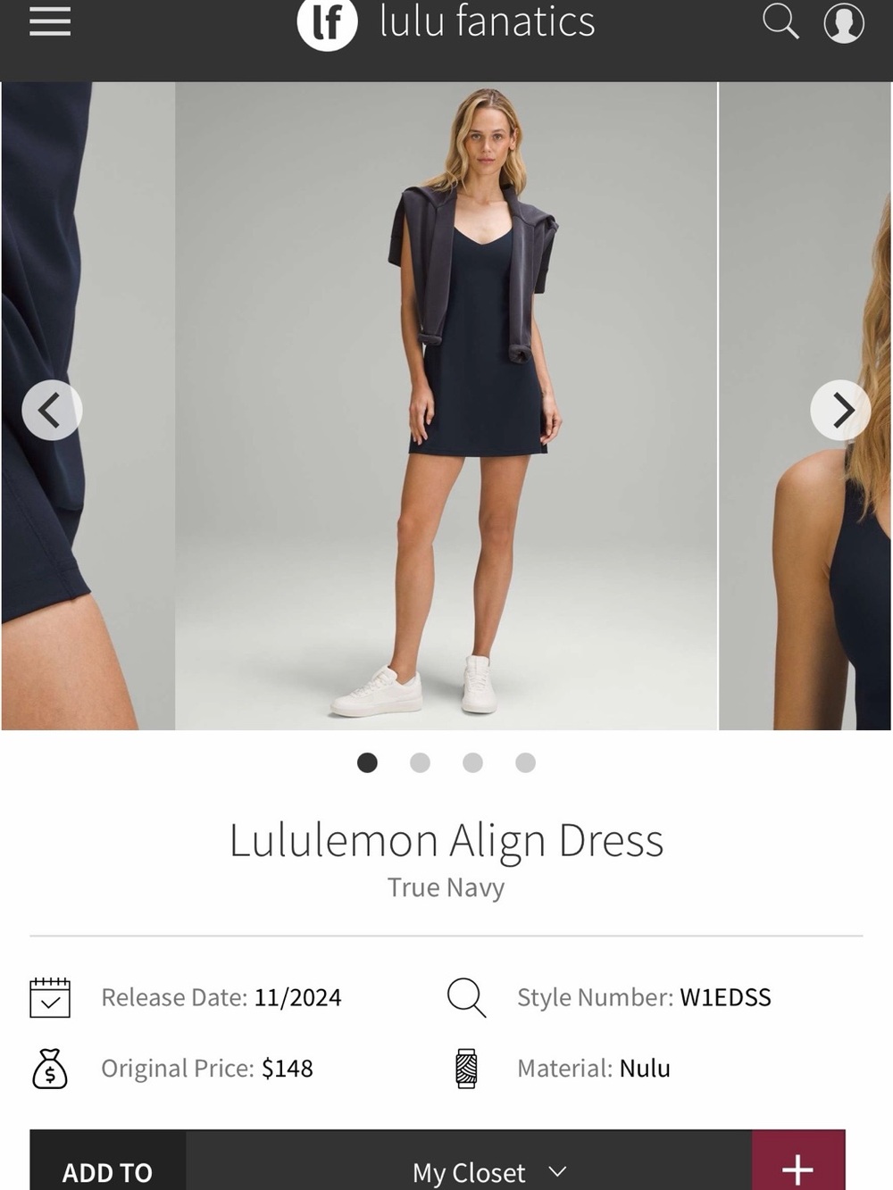 NWT Lululemon Align Dress True Navy TRNV Size 6
